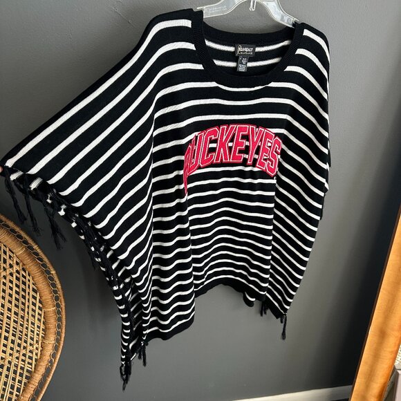 Game Day Couture Ohio State Poncho Sweater OSU Womens One Size Striped Top - Picture 4 of 6